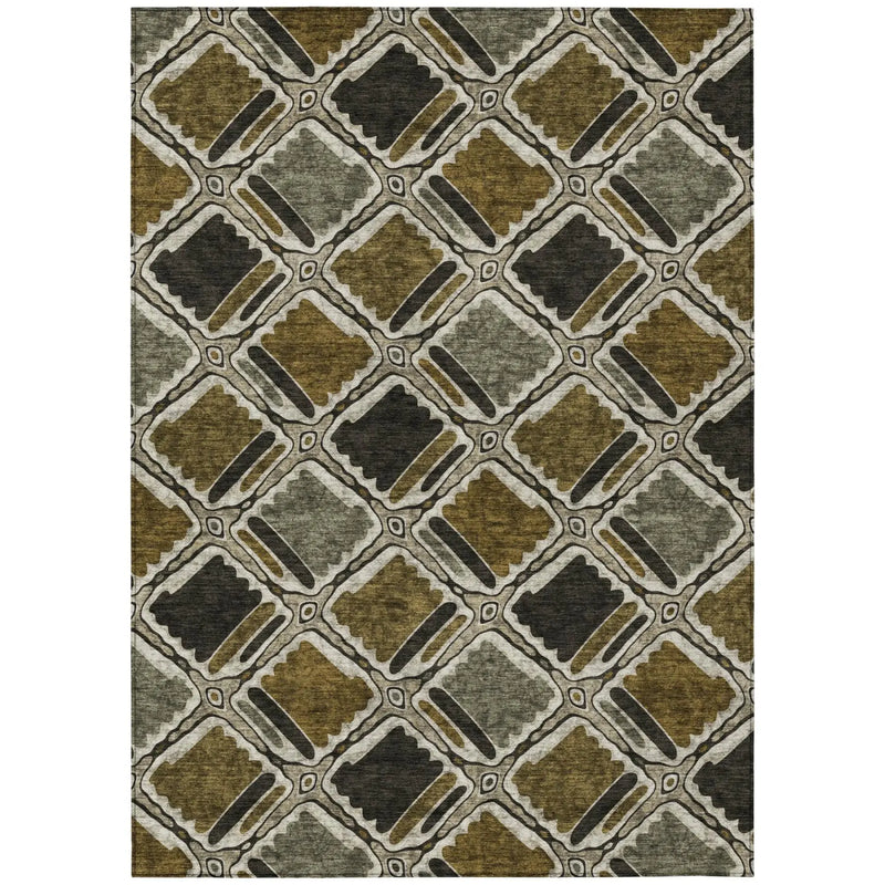 10' X 14' Brown And Chocolate Geometric Washable Indoor Outdoor Area Rug Homeroots Outdoor