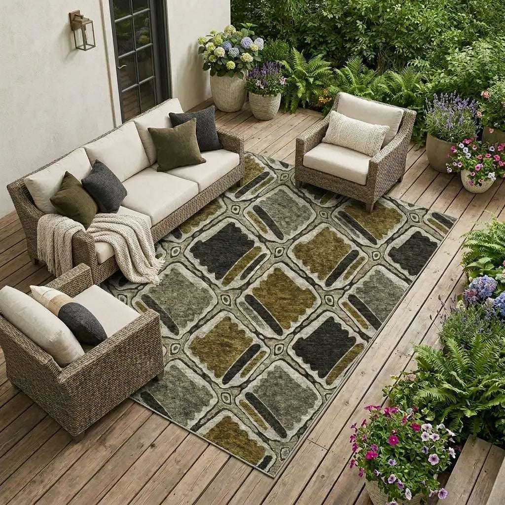 10' X 14' Brown And Chocolate Geometric Washable Indoor Outdoor Area Rug Homeroots Outdoor
