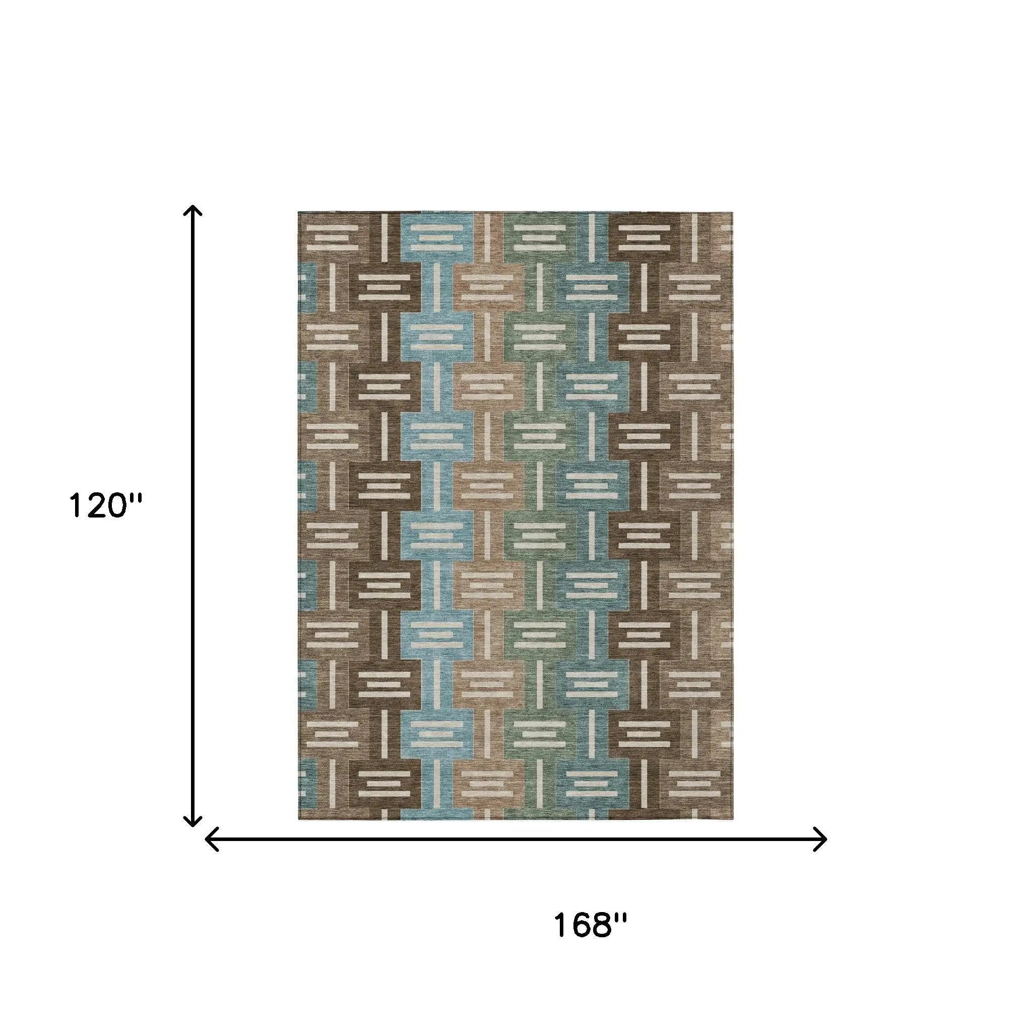 10' X 14' Brown And Chocolate Geometric Washable Indoor Outdoor Area Rug Homeroots Outdoor
