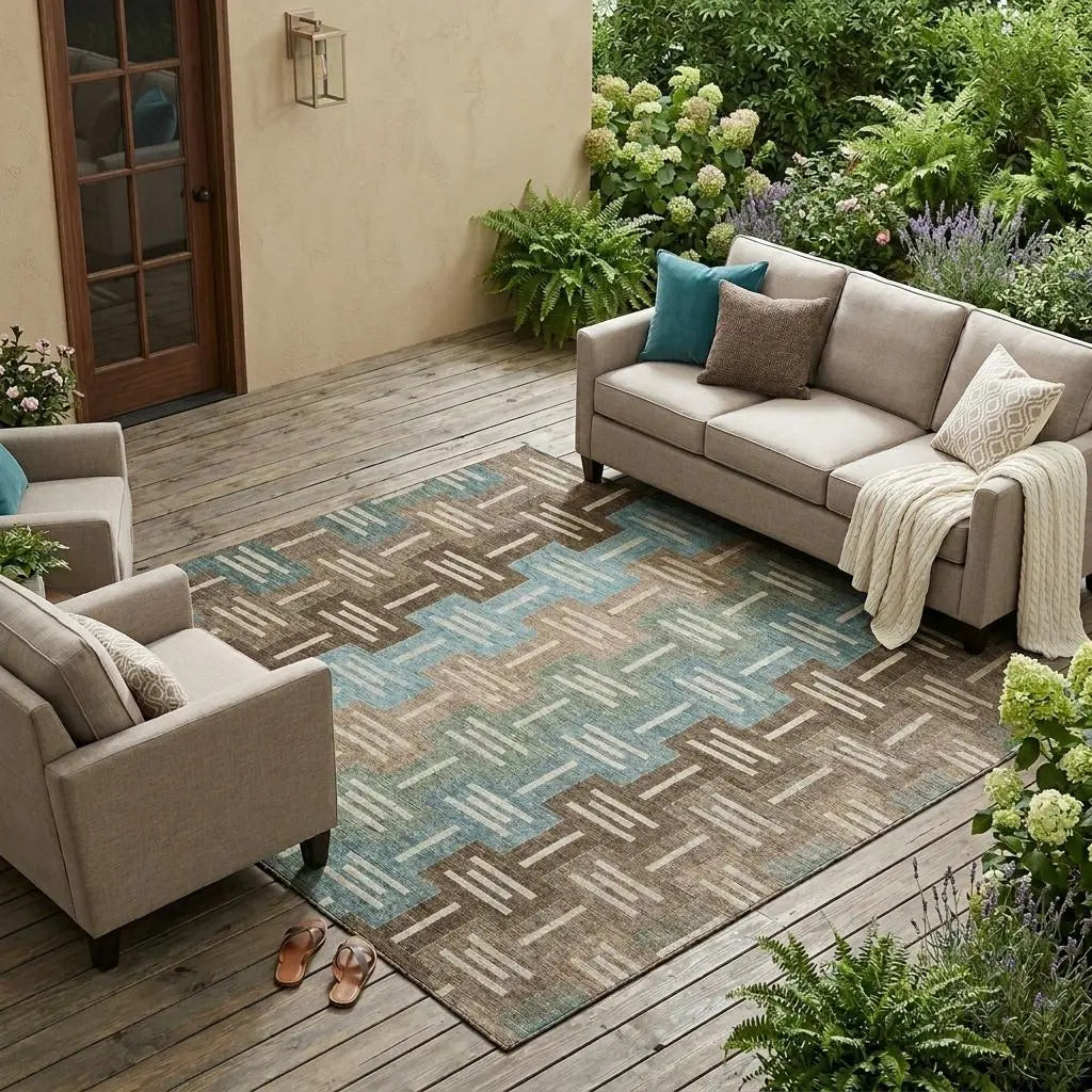 10' X 14' Brown And Chocolate Geometric Washable Indoor Outdoor Area Rug Homeroots Outdoor