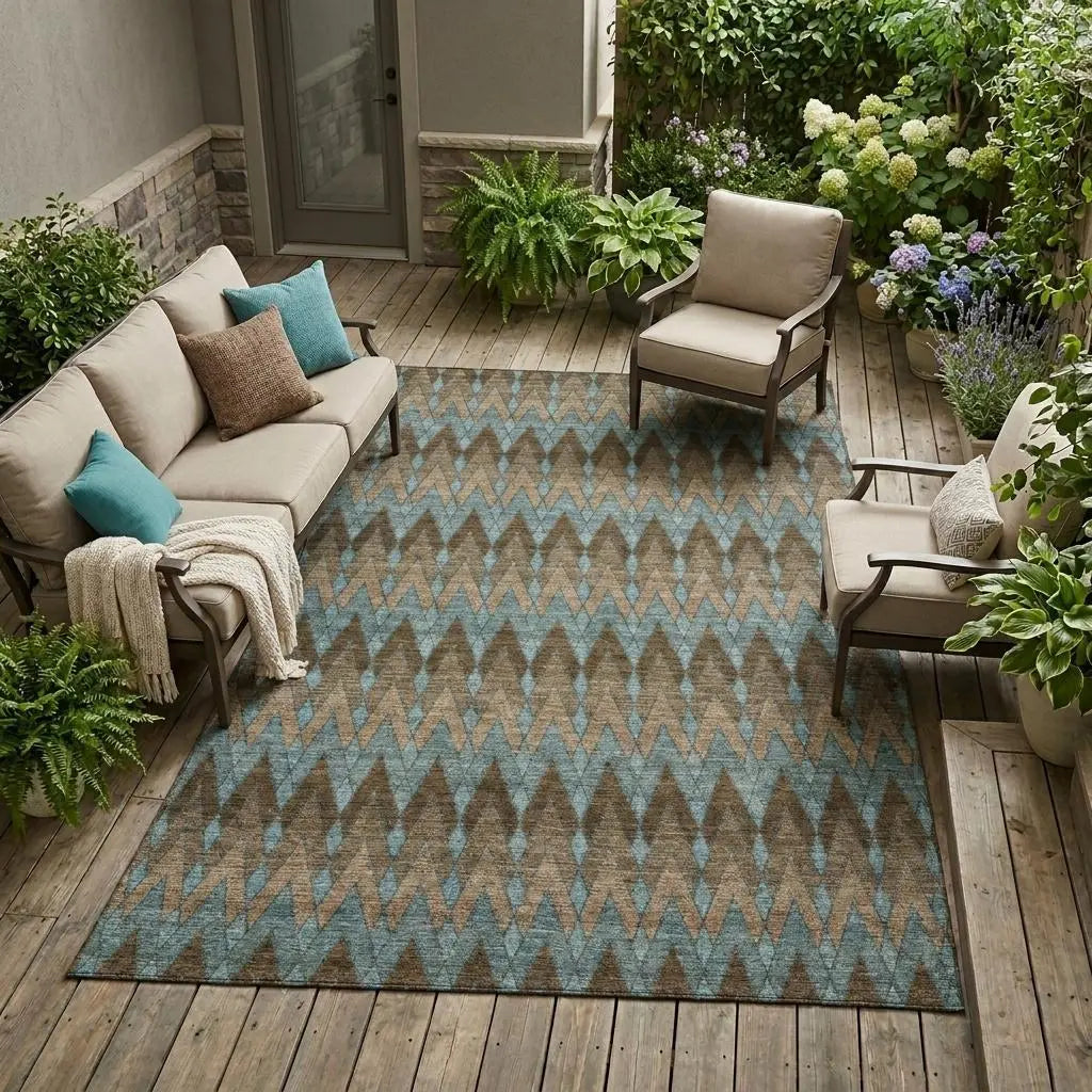 10' X 14' Brown And Chocolate Geometric Washable Indoor Outdoor Area Rug Homeroots Outdoor