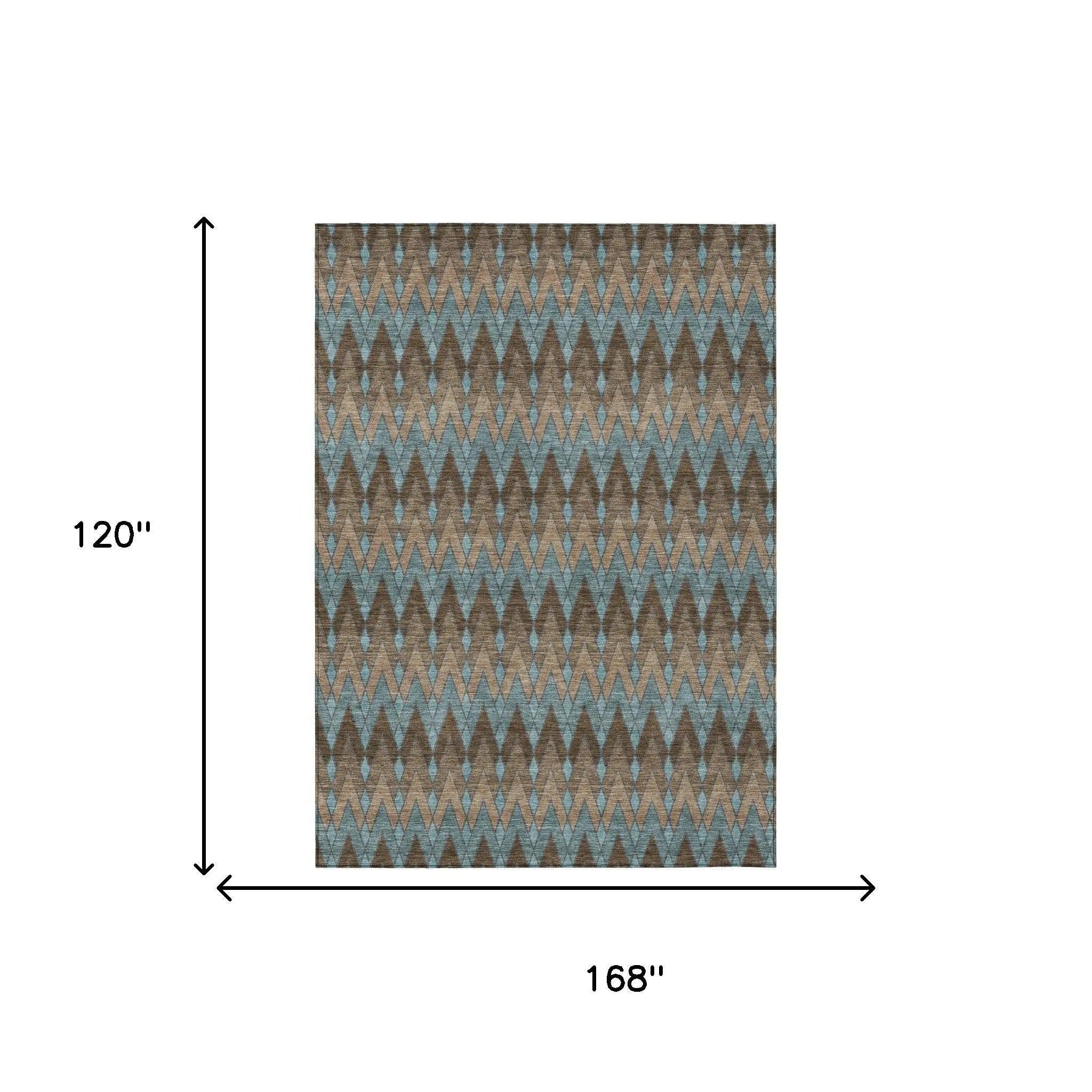 10' X 14' Brown And Chocolate Geometric Washable Indoor Outdoor Area Rug Homeroots Outdoor