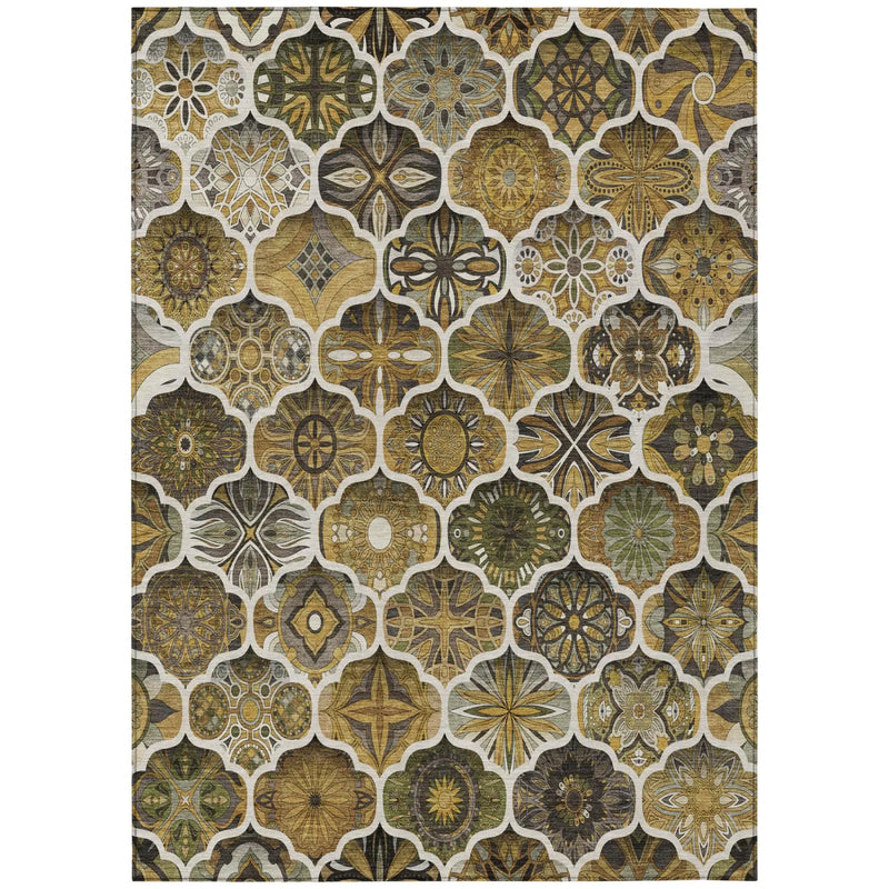 10' X 14' Brown And Chocolate Ogee Washable Indoor Outdoor Area Rug Homeroots Outdoor