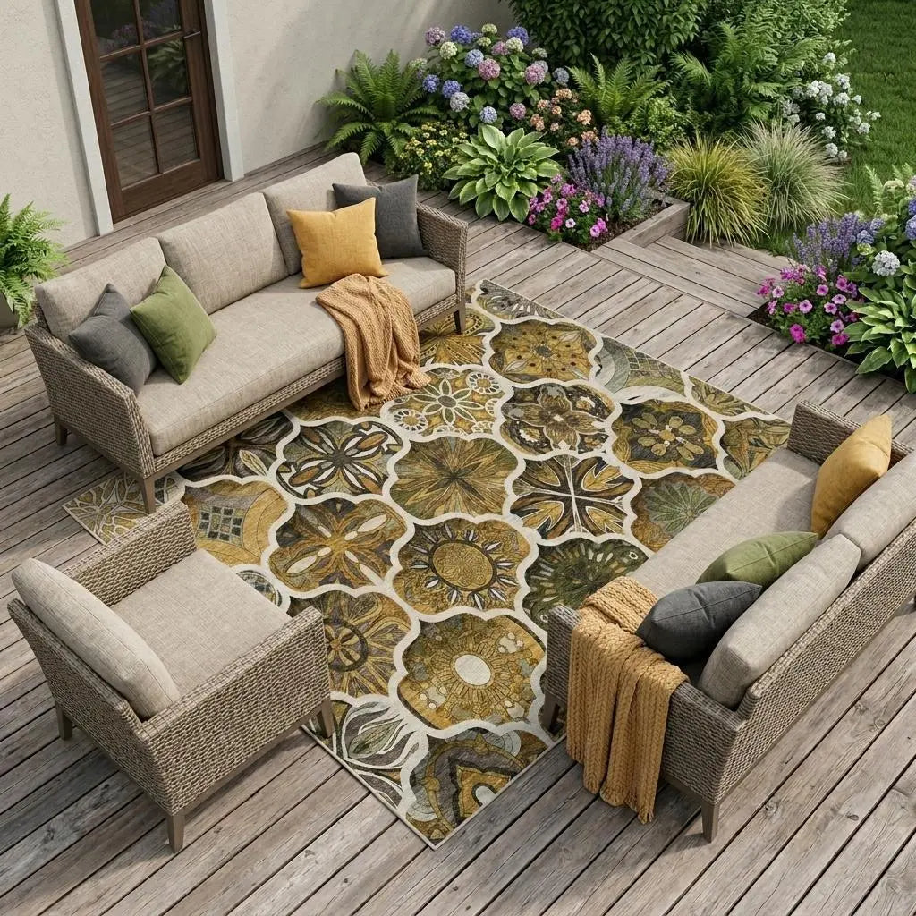 10' X 14' Brown And Chocolate Ogee Washable Indoor Outdoor Area Rug Homeroots Outdoor