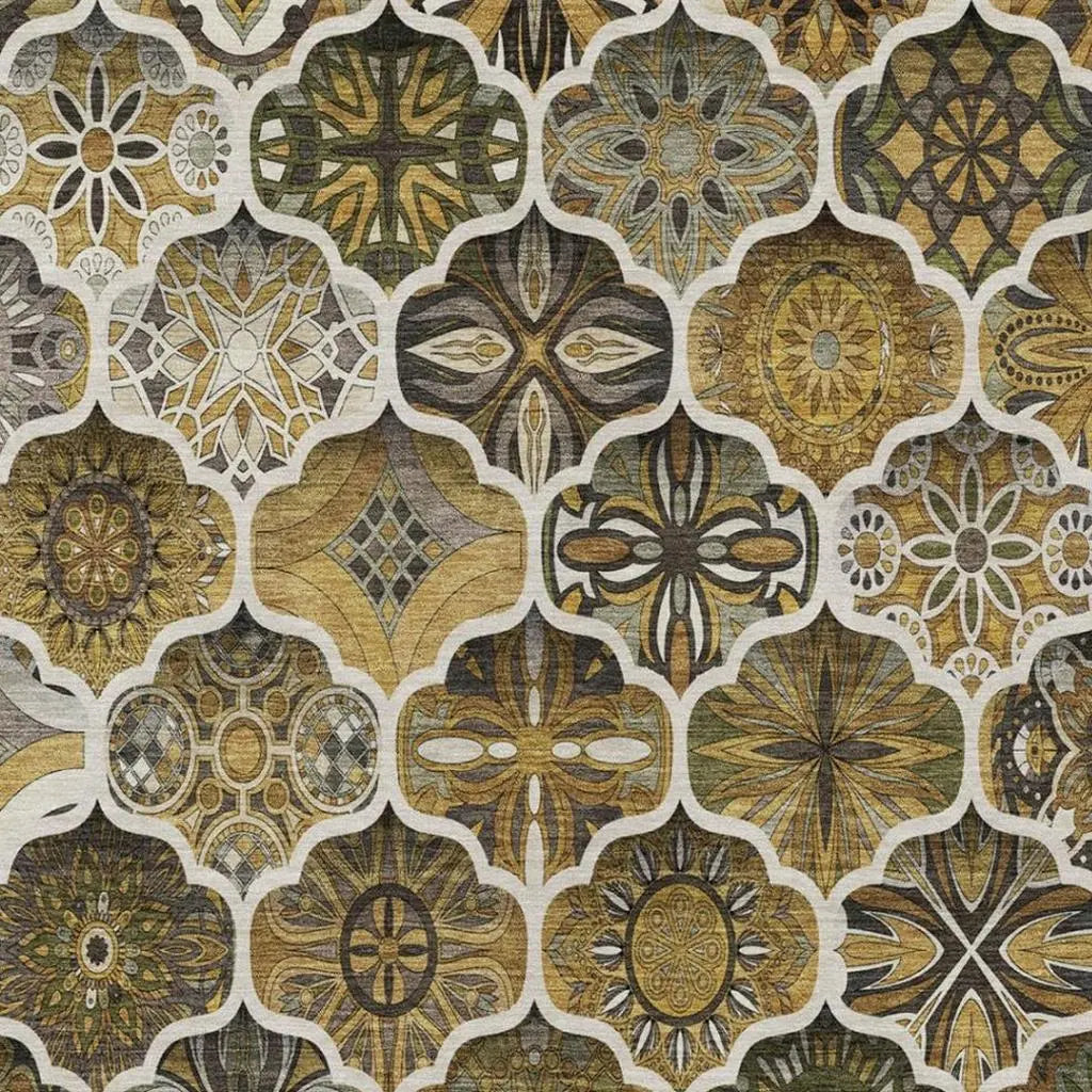 10' X 14' Brown And Chocolate Ogee Washable Indoor Outdoor Area Rug Homeroots Outdoor