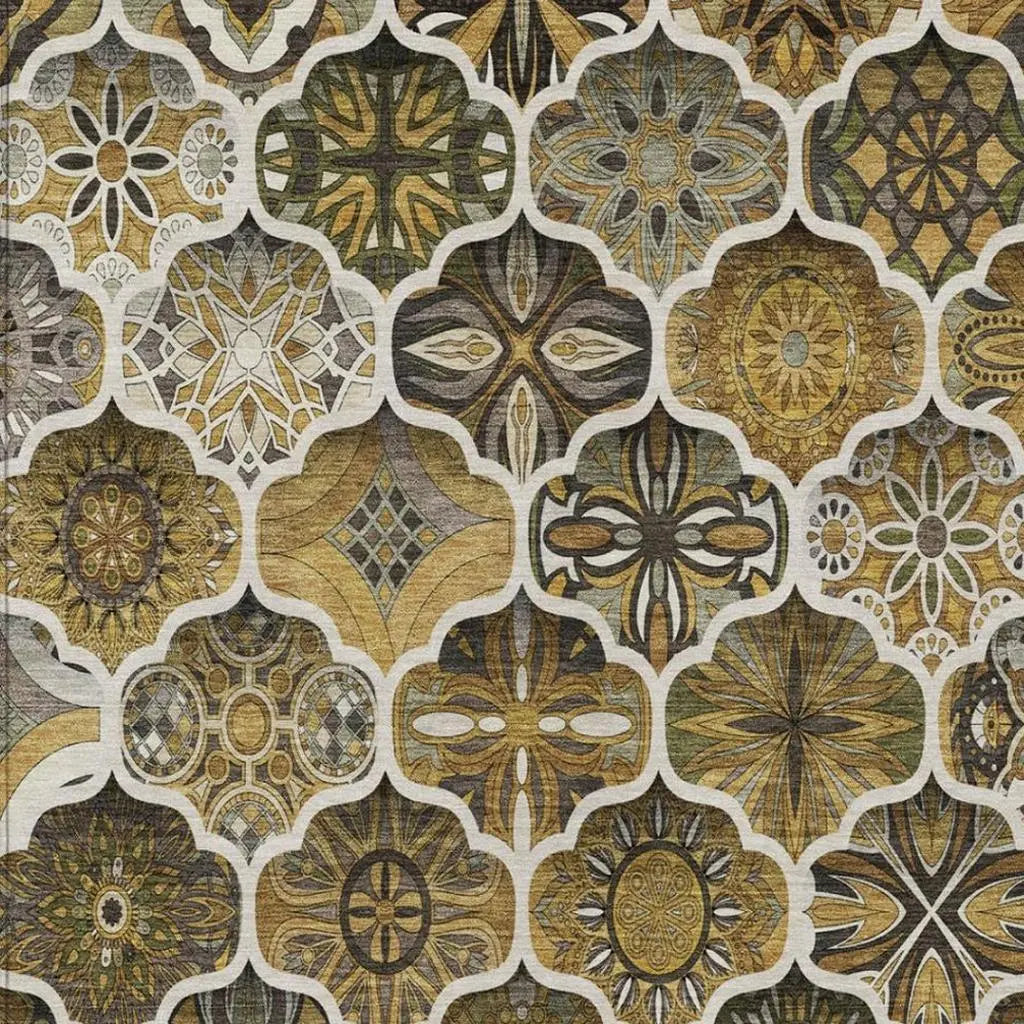 10' X 14' Brown And Chocolate Ogee Washable Indoor Outdoor Area Rug Homeroots Outdoor