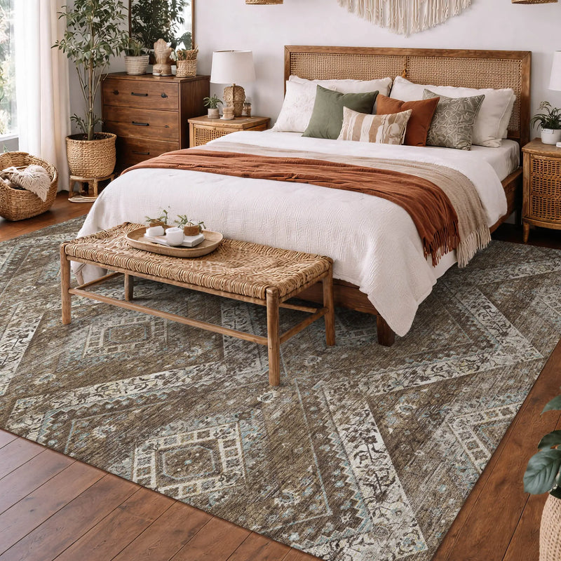 10' X 14' Brown And Chocolate Tribal Washable Indoor Outdoor Area Rug Homeroots Outdoor