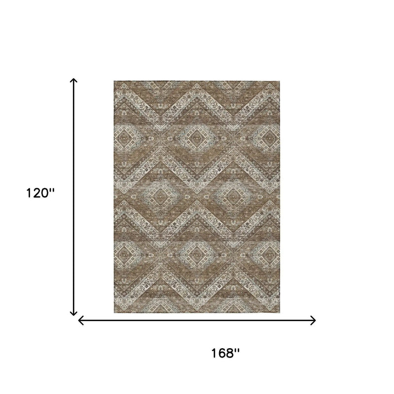 10' X 14' Brown And Chocolate Tribal Washable Indoor Outdoor Area Rug Homeroots Outdoor
