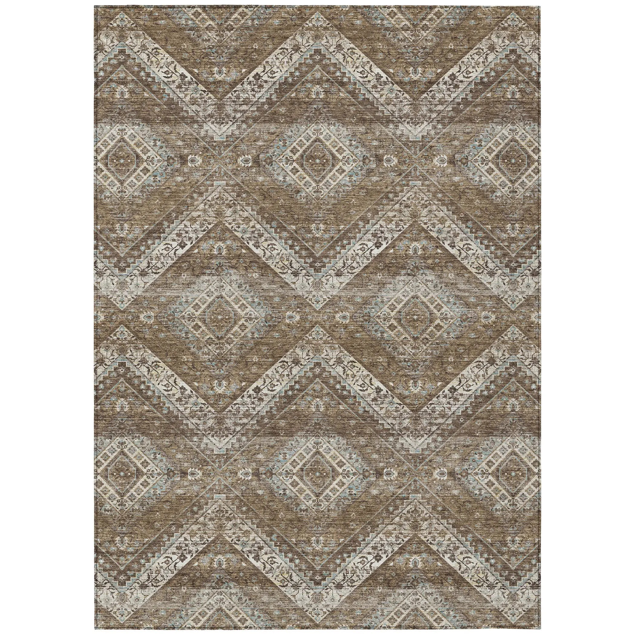 10' X 14' Brown And Chocolate Tribal Washable Indoor Outdoor Area Rug Homeroots Outdoor