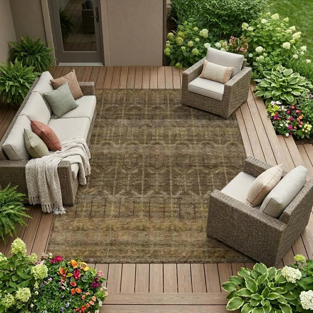 10' X 14' Brown And Chocolate Tribal Washable Indoor Outdoor Area Rug Homeroots Outdoor