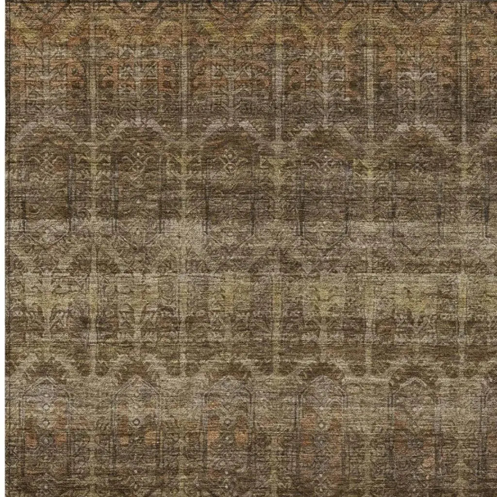 10' X 14' Brown And Chocolate Tribal Washable Indoor Outdoor Area Rug Homeroots Outdoor