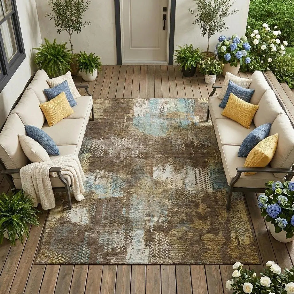 10' X 14' Brown And Coffee Abstract Washable Indoor Outdoor Area Rug Homeroots Outdoor