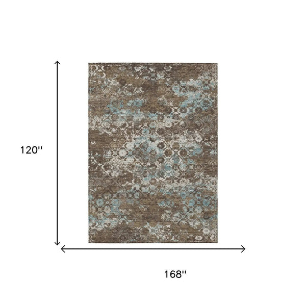 10' X 14' Brown And Coffee Floral Medallion Washable Indoor Outdoor Area Rug Homeroots Outdoor