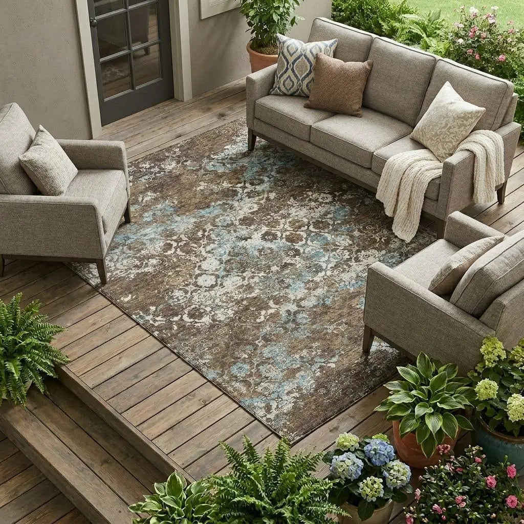 10' X 14' Brown And Coffee Floral Medallion Washable Indoor Outdoor Area Rug Homeroots Outdoor