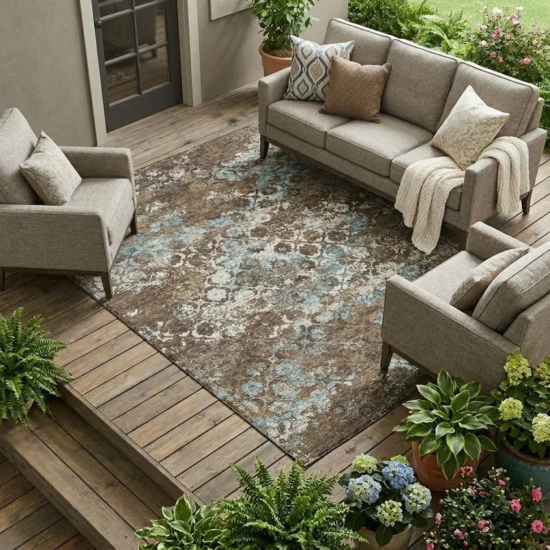 10' X 14' Brown And Coffee Floral Medallion Washable Indoor Outdoor Area Rug Homeroots Outdoor