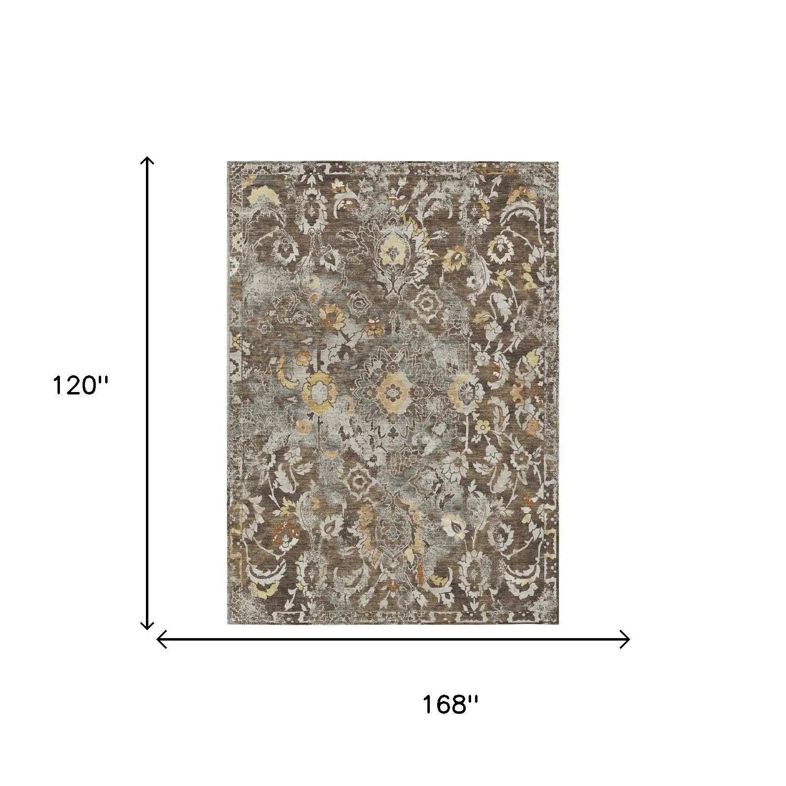 10' X 14' Brown And Coffee Floral Washable Indoor Outdoor Area Rug Homeroots Outdoor