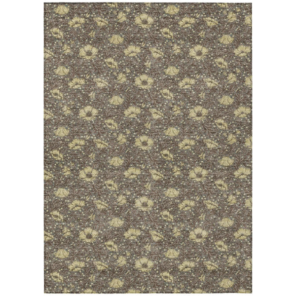 10' X 14' Brown And Coffee Floral Washable Indoor Outdoor Area Rug Homeroots Outdoor