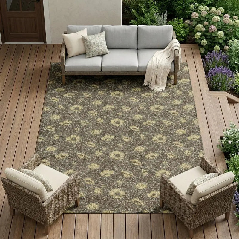 10' X 14' Brown And Coffee Floral Washable Indoor Outdoor Area Rug Homeroots Outdoor