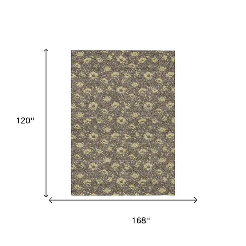 10' X 14' Brown And Coffee Floral Washable Indoor Outdoor Area Rug Homeroots Outdoor