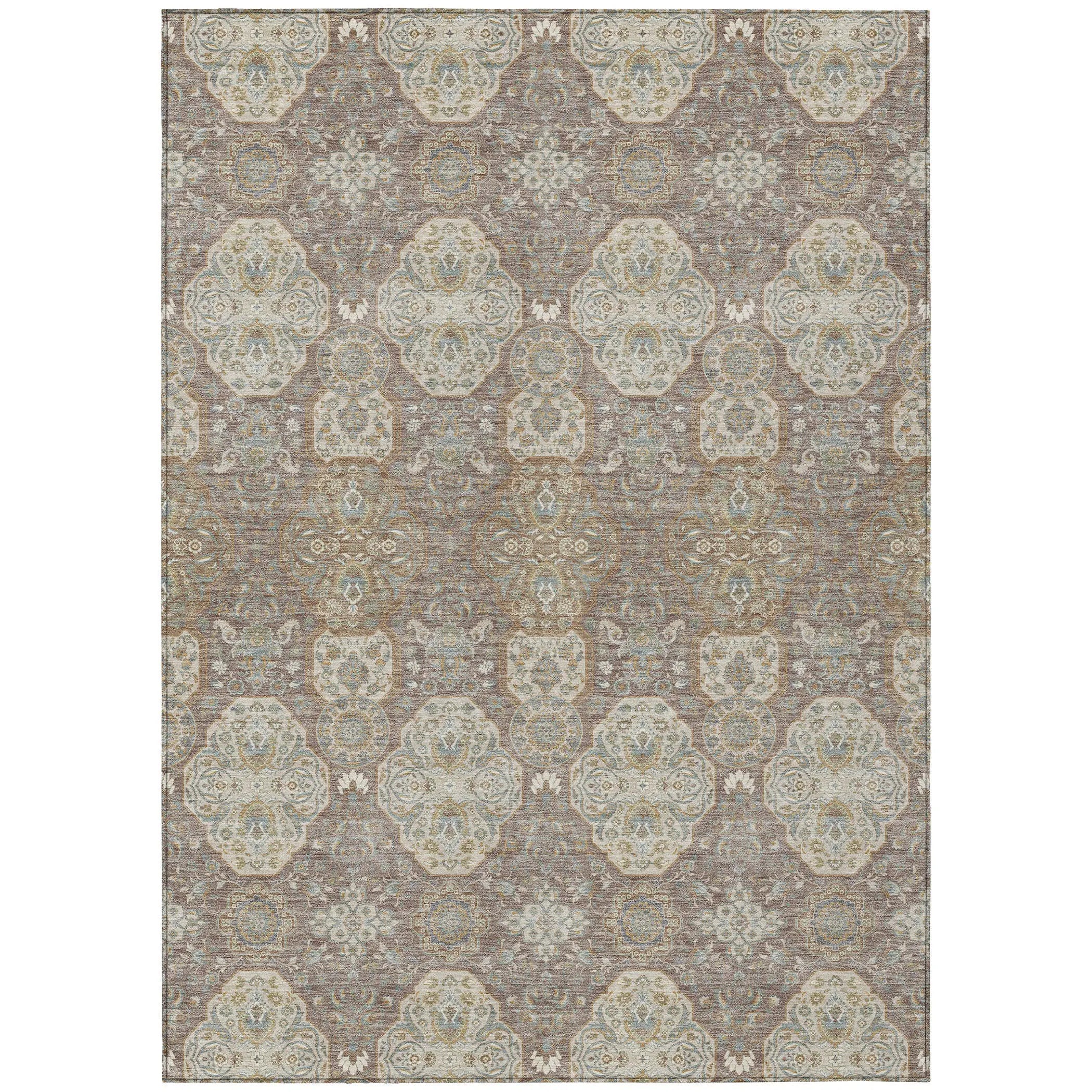10' X 14' Brown And Copper Floral Washable Indoor Outdoor Area Rug Homeroots Outdoor