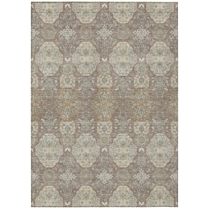 10' X 14' Brown And Copper Floral Washable Indoor Outdoor Area Rug Homeroots Outdoor