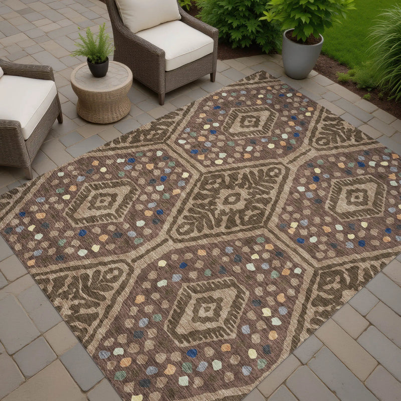 10' X 14' Brown And Copper Tribal Washable Indoor Outdoor Area Rug Homeroots Outdoor