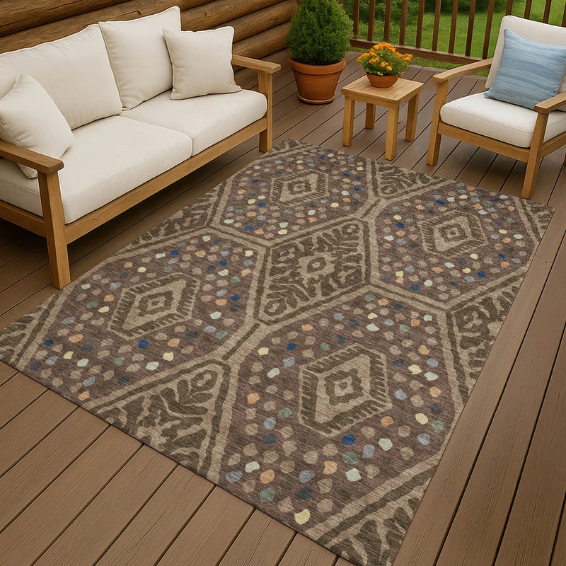 10' X 14' Brown And Copper Tribal Washable Indoor Outdoor Area Rug Homeroots Outdoor