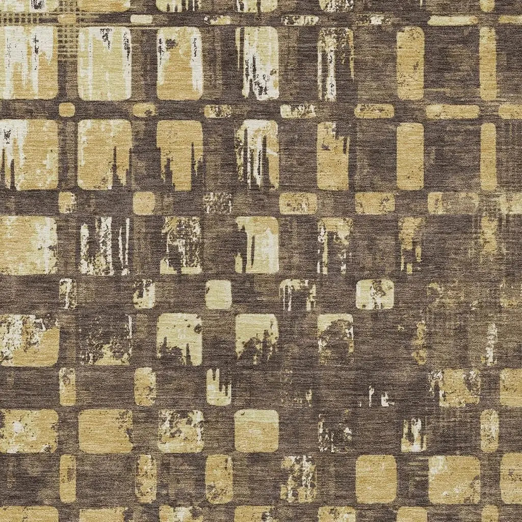 10' X 14' Brown And Gold Abstract Washable Indoor Outdoor Area Rug Homeroots Outdoor