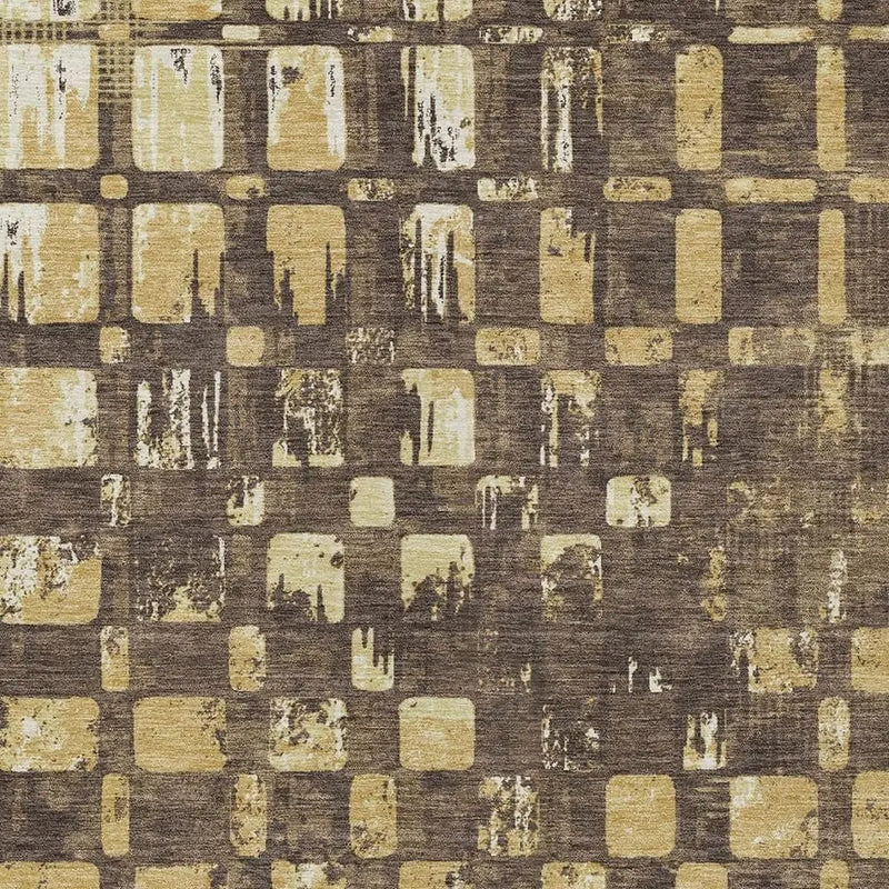 10' X 14' Brown And Gold Abstract Washable Indoor Outdoor Area Rug Homeroots Outdoor