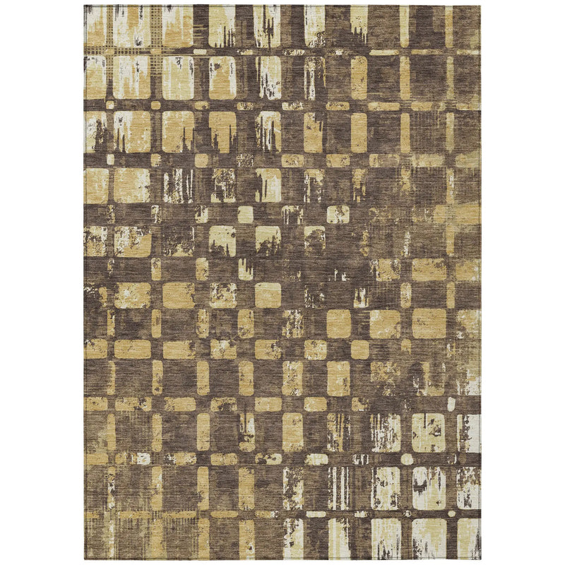 10' X 14' Brown And Gold Abstract Washable Indoor Outdoor Area Rug Homeroots Outdoor