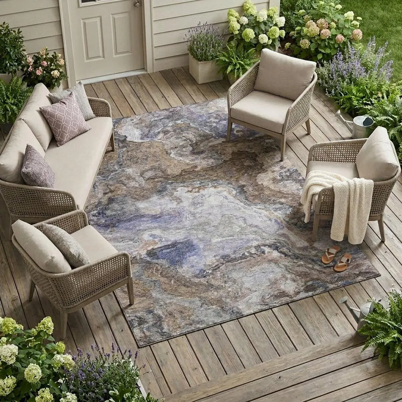 10' X 14' Brown And Graphite Abstract Washable Indoor Outdoor Area Rug Homeroots Outdoor