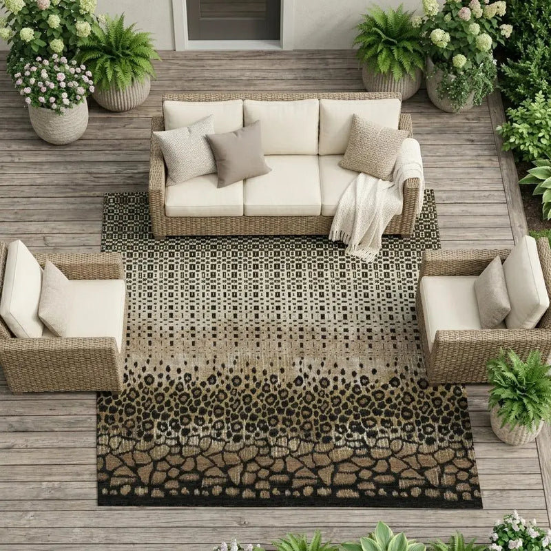 10' X 14' Brown And Graphite Geometric Washable Indoor Outdoor Area Rug Homeroots Outdoor