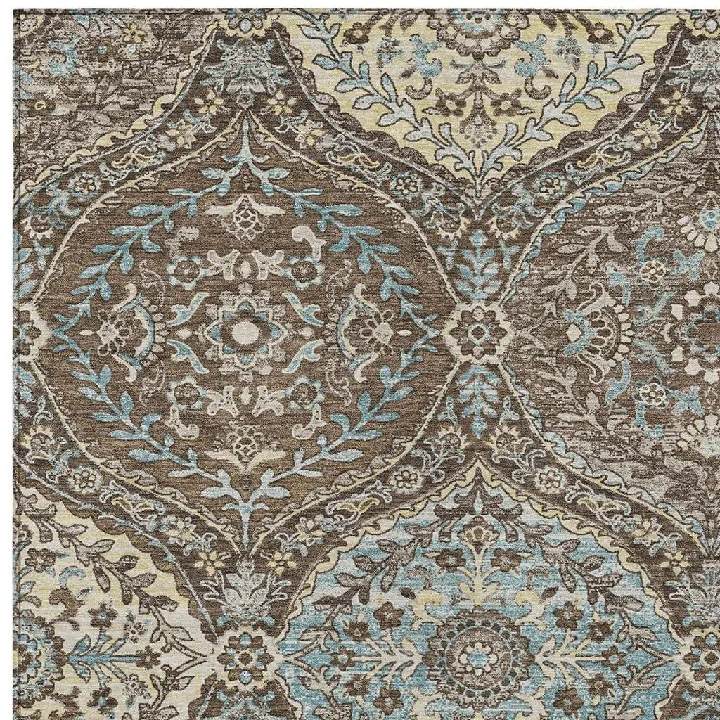 10' X 14' Brown And Graphite Ogee Washable Indoor Outdoor Area Rug Homeroots Outdoor