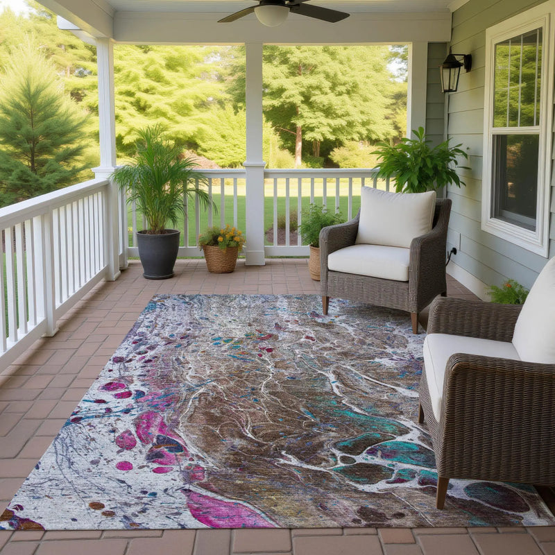 10' X 14' Brown And Gray Abstract Washable Indoor Outdoor Area Rug Homeroots Outdoor