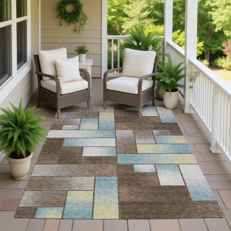 10' X 14' Brown And Gray Geometric Washable Indoor Outdoor Area Rug Homeroots Outdoor