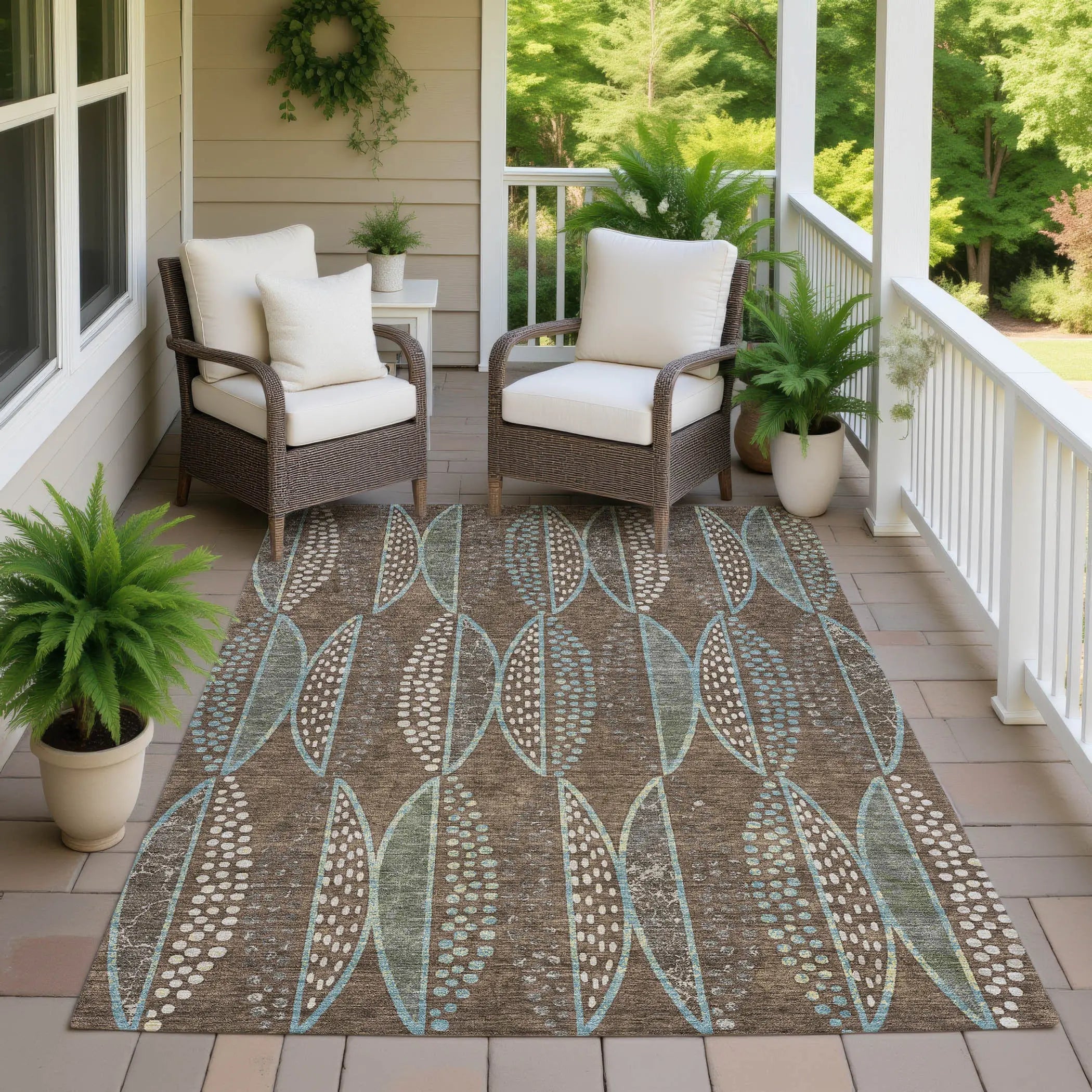 10' X 14' Brown And Gray Geometric Washable Indoor Outdoor Area Rug Homeroots Outdoor