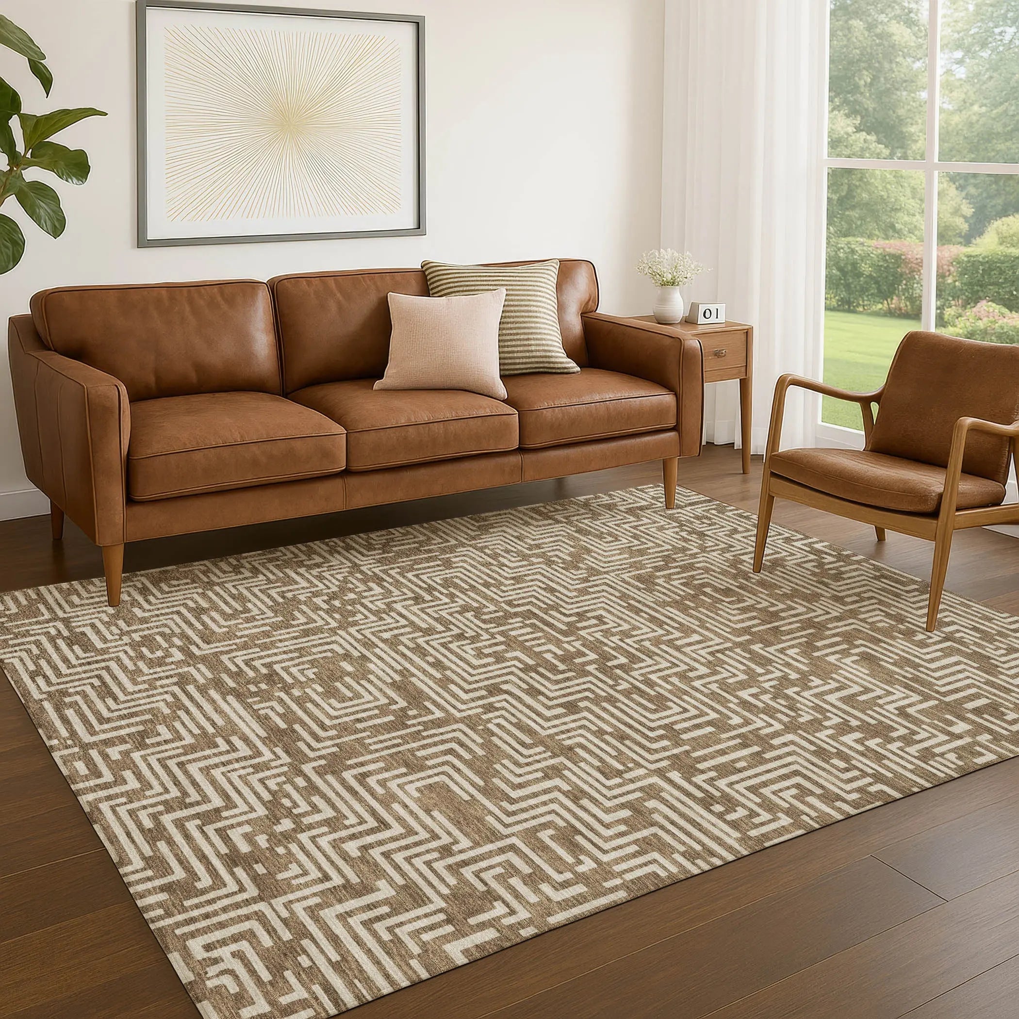 10' X 14' Brown And Gray Geometric Washable Indoor Outdoor Area Rug Homeroots Outdoor