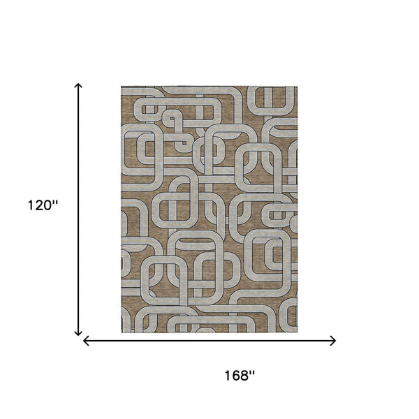 10' X 14' Brown And Gray Geometric Washable Indoor Outdoor Area Rug Homeroots Outdoor