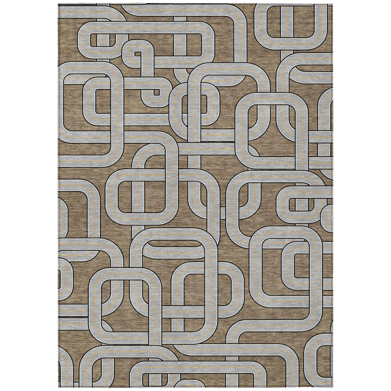 10' X 14' Brown And Gray Geometric Washable Indoor Outdoor Area Rug Homeroots Outdoor