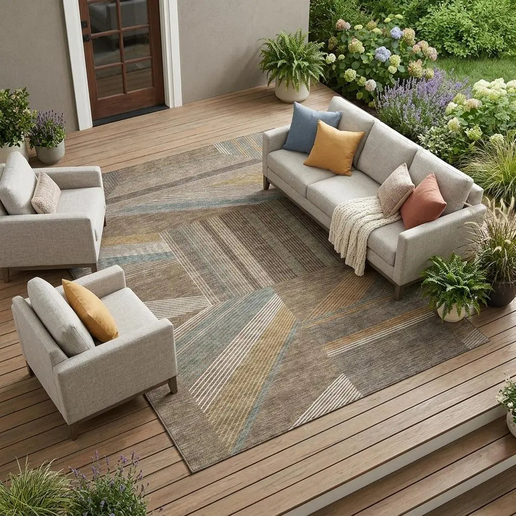 10' X 14' Brown And Gray Geometric Washable Indoor Outdoor Area Rug Homeroots Outdoor
