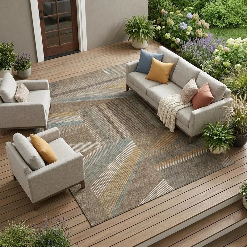 10' X 14' Brown And Gray Geometric Washable Indoor Outdoor Area Rug Homeroots Outdoor