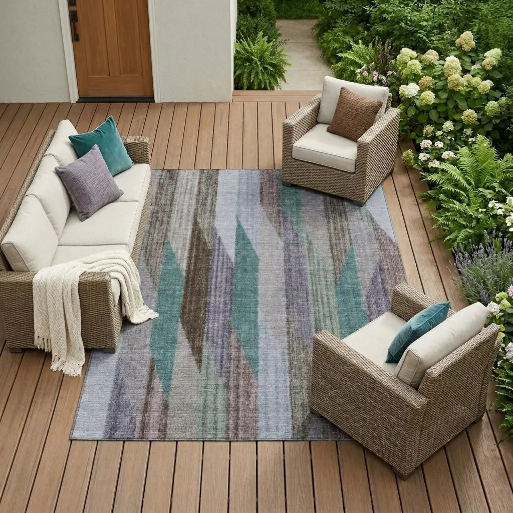 10' X 14' Brown And Gray Striped Washable Indoor Outdoor Area Rug Homeroots Outdoor
