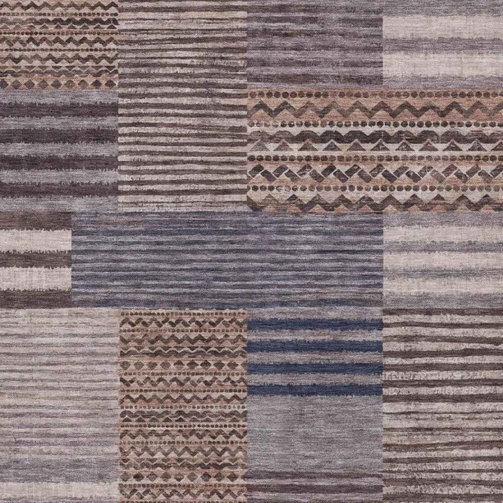 10' X 14' Brown And Gray Striped Washable Indoor Outdoor Area Rug Homeroots Outdoor