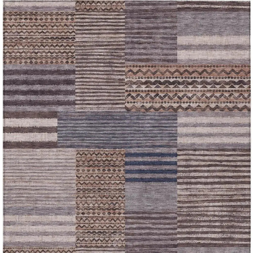 10' X 14' Brown And Gray Striped Washable Indoor Outdoor Area Rug Homeroots Outdoor