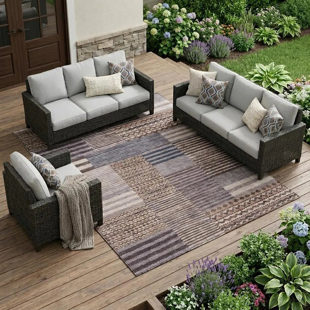 10' X 14' Brown And Gray Striped Washable Indoor Outdoor Area Rug Homeroots Outdoor