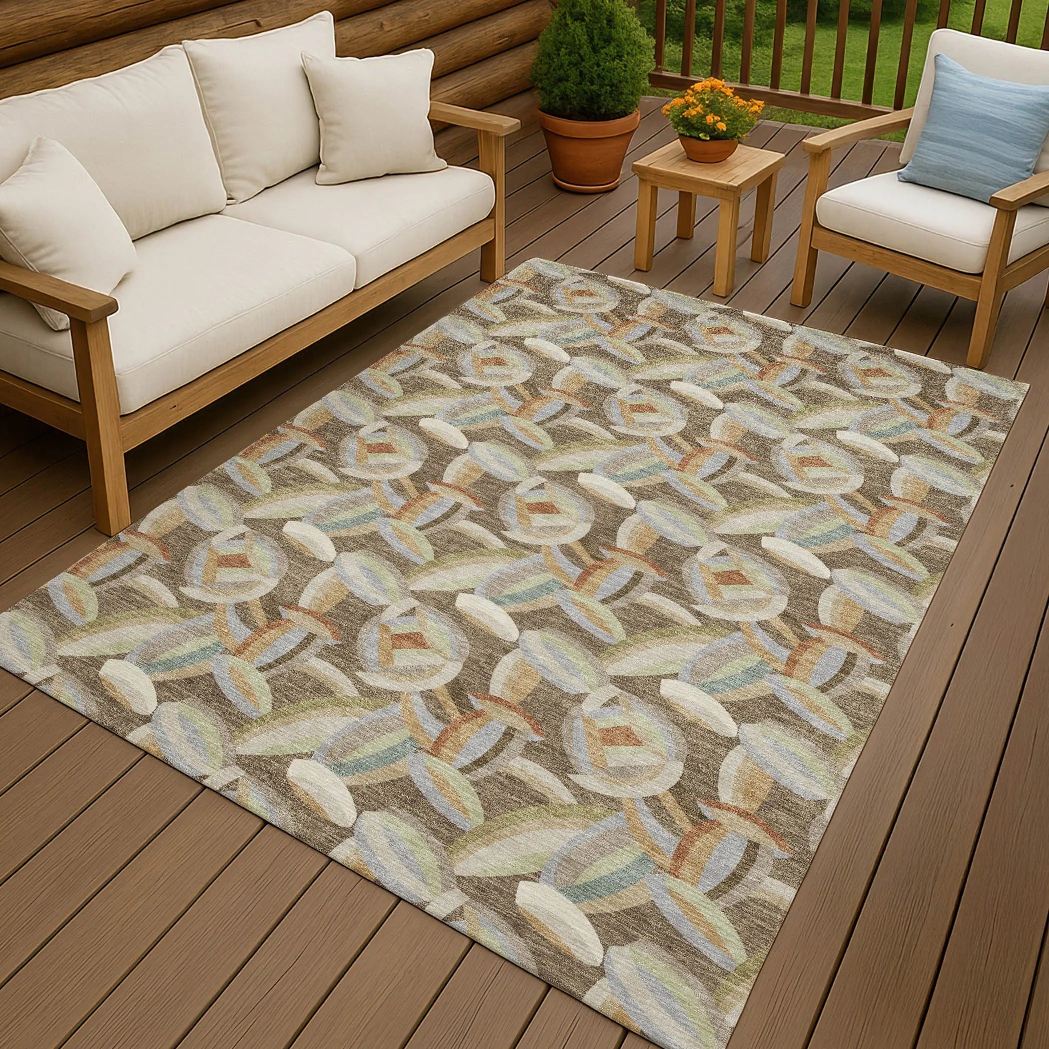10' X 14' Brown And Ivory Abstract Washable Indoor Outdoor Area Rug Homeroots Outdoor
