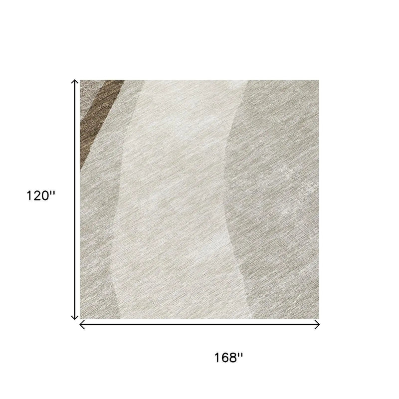10' X 14' Brown And Ivory Abstract Washable Indoor Outdoor Area Rug Homeroots Outdoor