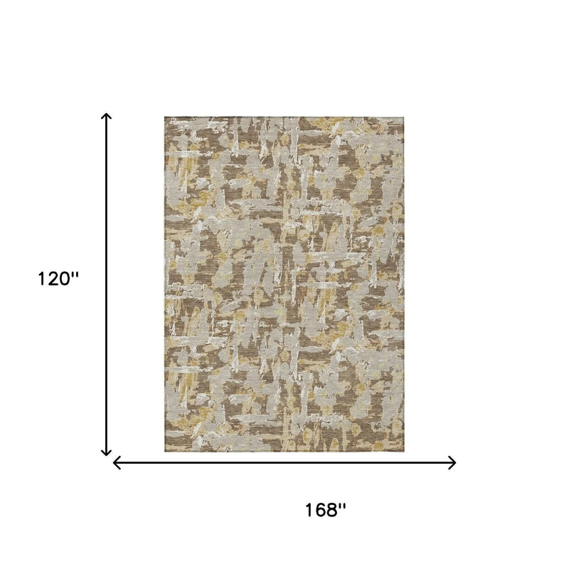10' X 14' Brown And Ivory Abstract Washable Indoor Outdoor Area Rug Homeroots Outdoor