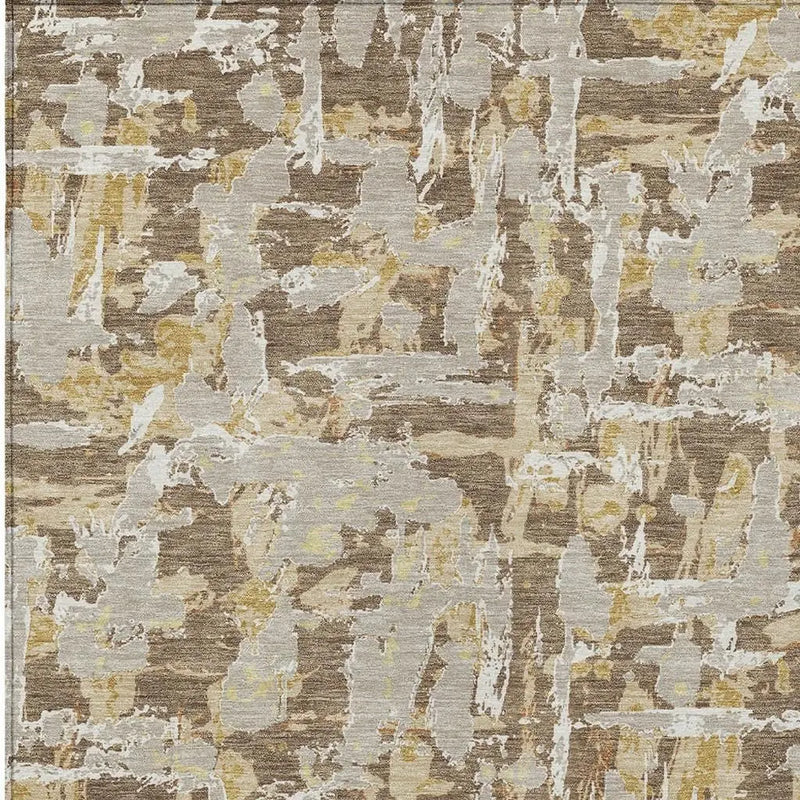 10' X 14' Brown And Ivory Abstract Washable Indoor Outdoor Area Rug Homeroots Outdoor