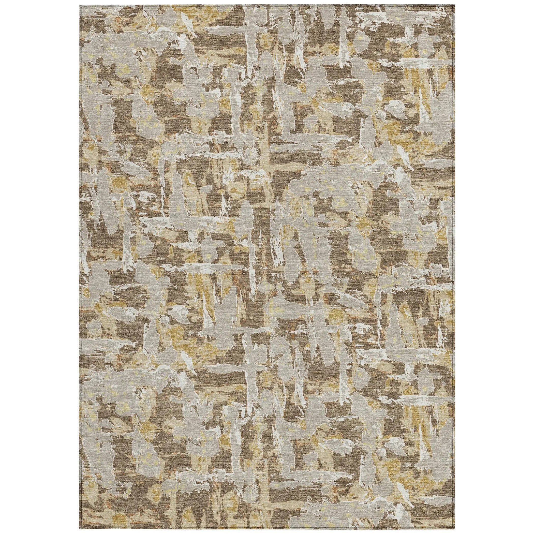 10' X 14' Brown And Ivory Abstract Washable Indoor Outdoor Area Rug Homeroots Outdoor